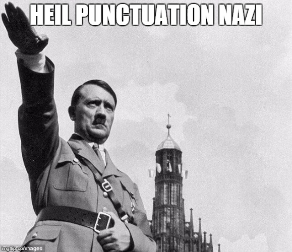heil | HEIL PUNCTUATION NAZI | image tagged in heil | made w/ Imgflip meme maker