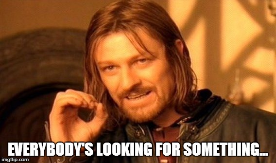 One Does Not Simply Meme | EVERYBODY'S LOOKING FOR SOMETHING... | image tagged in memes,one does not simply | made w/ Imgflip meme maker