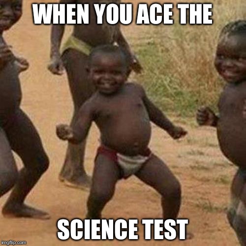Third World Success Kid Meme | WHEN YOU ACE THE SCIENCE TEST | image tagged in memes,third world success kid | made w/ Imgflip meme maker