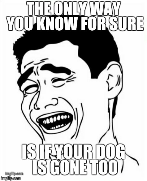 THE ONLY WAY YOU KNOW FOR SURE IS IF YOUR DOG IS GONE TOO | made w/ Imgflip meme maker