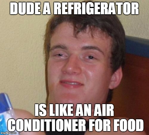 10 Guy Meme | DUDE A REFRIGERATOR IS LIKE AN AIR CONDITIONER FOR FOOD | image tagged in memes,10 guy | made w/ Imgflip meme maker
