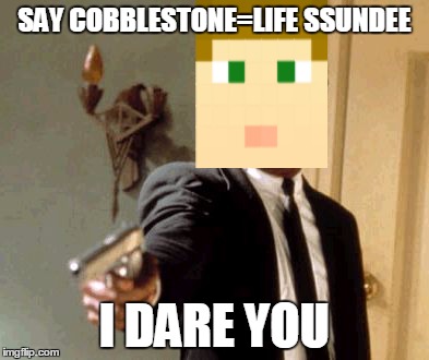 crainer says, "cobblestone doesn't equal life" | SAY COBBLESTONE=LIFE SSUNDEE I DARE YOU | image tagged in ssundee | made w/ Imgflip meme maker