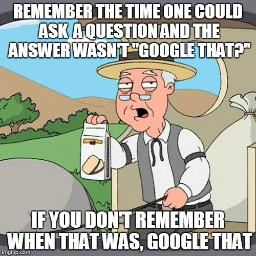 Pepperidge farm doesn't remember | REMEMBER THE TIME ONE COULD ASK  A QUESTION AND THE ANSWER WASN'T "GOOGLE THAT?" IF YOU DON'T REMEMBER WHEN THAT WAS, GOOGLE THAT | image tagged in memes,pepperidge farm remembers | made w/ Imgflip meme maker