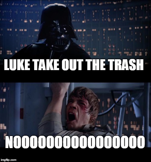 Star Wars No | LUKE TAKE OUT THE TRASH NOOOOOOOOOOOOOOOO | image tagged in memes,star wars no | made w/ Imgflip meme maker