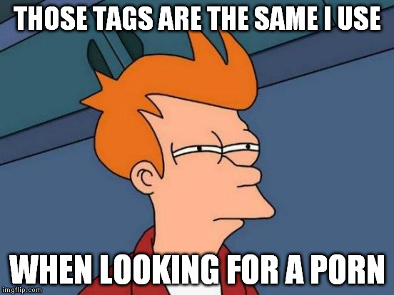 Futurama Fry Meme | THOSE TAGS ARE THE SAME I USE WHEN LOOKING FOR A PORN | image tagged in memes,futurama fry | made w/ Imgflip meme maker