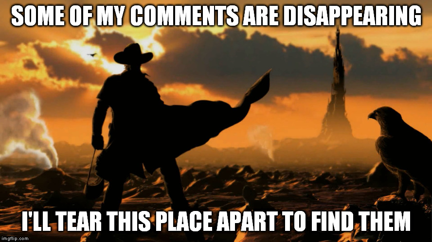 Some of them were even a little bit funny | SOME OF MY COMMENTS ARE DISAPPEARING I'LL TEAR THIS PLACE APART TO FIND THEM | image tagged in cowboy superhero | made w/ Imgflip meme maker