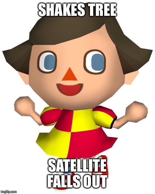 SHAKES TREE SATELLITE FALLS OUT | image tagged in logical villager | made w/ Imgflip meme maker