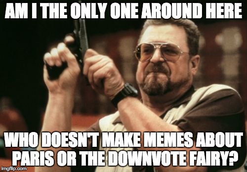 Am I The Only One Around Here | AM I THE ONLY ONE AROUND HERE WHO DOESN'T MAKE MEMES ABOUT PARIS OR THE DOWNVOTE FAIRY? | image tagged in memes,am i the only one around here | made w/ Imgflip meme maker