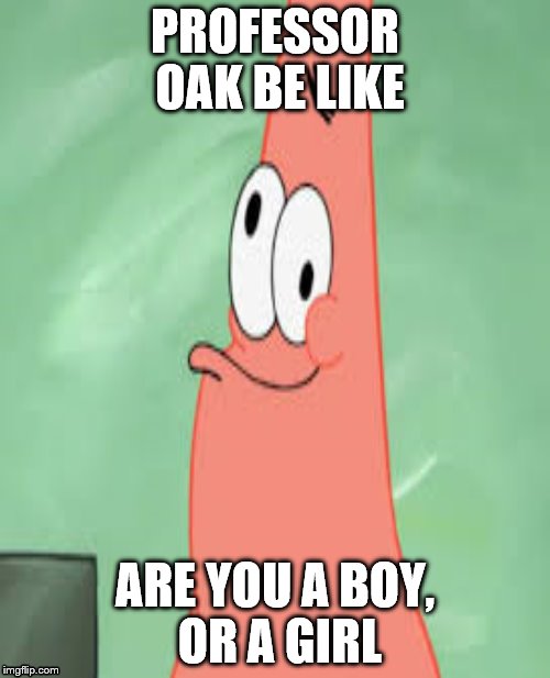 Professor Oak | PROFESSOR OAK BE LIKE ARE YOU A BOY, OR A GIRL | image tagged in pokemon,pokemanz,patrick | made w/ Imgflip meme maker