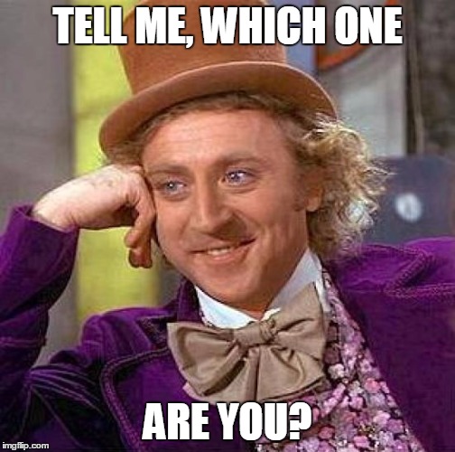 Creepy Condescending Wonka Meme | TELL ME, WHICH ONE ARE YOU? | image tagged in memes,creepy condescending wonka | made w/ Imgflip meme maker