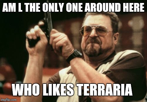 Am I The Only One Around Here | AM L THE ONLY ONE AROUND HERE WHO LIKES TERRARIA | image tagged in memes,am i the only one around here | made w/ Imgflip meme maker