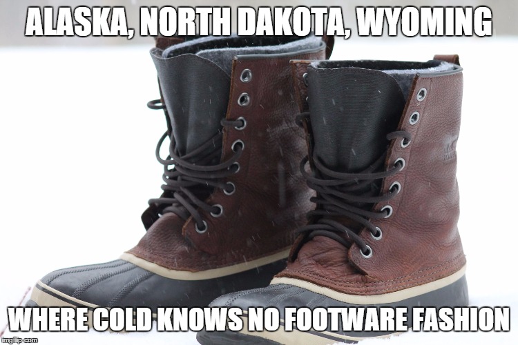 flip flops...so sad to see you in the closet... | ALASKA, NORTH DAKOTA, WYOMING WHERE COLD KNOWS NO FOOTWARE FASHION | image tagged in sorel snow boot | made w/ Imgflip meme maker