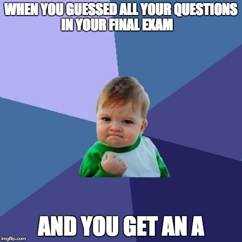 Success Kid | WHEN YOU GUESSED ALL YOUR QUESTIONS IN YOUR FINAL EXAM AND YOU GET AN A | image tagged in memes,success kid | made w/ Imgflip meme maker