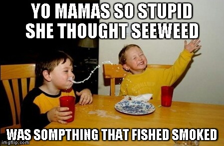 Yo Mamas So Fat | YO MAMAS SO STUPID SHE THOUGHT SEEWEED WAS SOMPTHING THAT FISHED SMOKED | image tagged in memes,yo mamas so fat | made w/ Imgflip meme maker