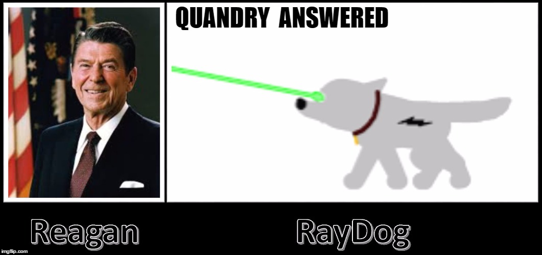 QUANDRY  ANSWERED | image tagged in reagun raydog | made w/ Imgflip meme maker
