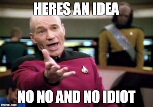 Picard Wtf | HERES AN IDEA NO NO AND NO IDIOT | image tagged in memes,picard wtf | made w/ Imgflip meme maker