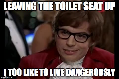 I Too Like To Live Dangerously Meme | LEAVING THE TOILET SEAT UP I TOO LIKE TO LIVE DANGEROUSLY | image tagged in memes,i too like to live dangerously | made w/ Imgflip meme maker