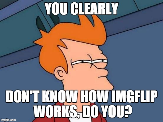 Futurama Fry Meme | YOU CLEARLY DON'T KNOW HOW IMGFLIP WORKS, DO YOU? | image tagged in memes,futurama fry | made w/ Imgflip meme maker