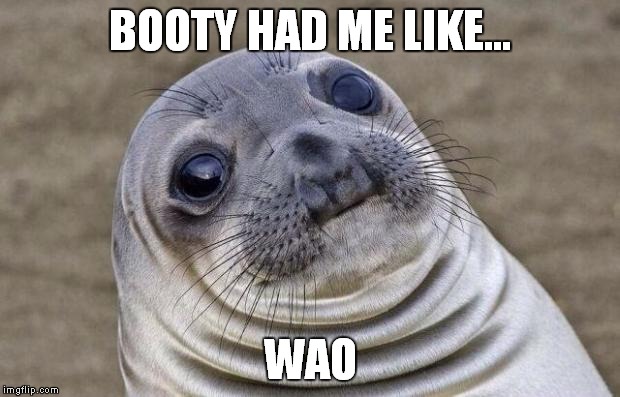Awkward Moment Sealion | BOOTY HAD ME LIKE... WAO | image tagged in memes,awkward moment sealion | made w/ Imgflip meme maker