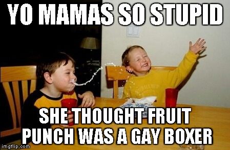 Yo Mamas So Fat | YO MAMAS SO STUPID SHE THOUGHT FRUIT PUNCH WAS A GAY BOXER | image tagged in memes,yo mamas so fat | made w/ Imgflip meme maker