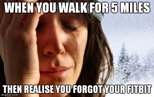 1st World Canadian Problems Meme | WHEN YOU WALK FOR 5 MILES THEN REALISE YOU FORGOT YOUR FITBIT | image tagged in memes,1st world canadian problems | made w/ Imgflip meme maker
