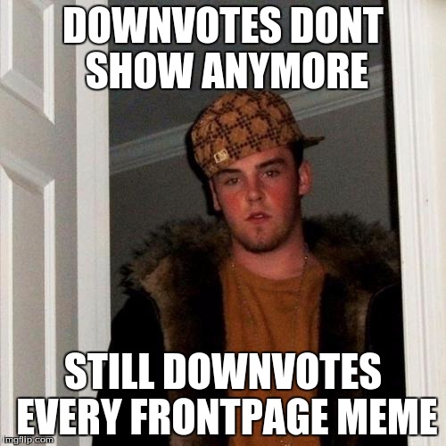 Scumbag Steve Meme | DOWNVOTES DONT SHOW ANYMORE STILL DOWNVOTES EVERY FRONTPAGE MEME | image tagged in memes,scumbag steve | made w/ Imgflip meme maker