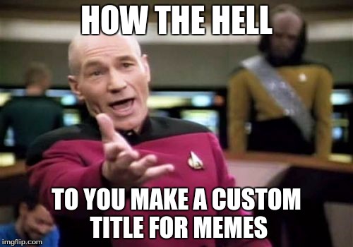 Picard Wtf | HOW THE HELL TO YOU MAKE A CUSTOM TITLE FOR MEMES | image tagged in memes,picard wtf | made w/ Imgflip meme maker