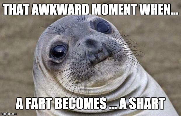 Awkward Moment Sealion Meme | THAT AWKWARD MOMENT WHEN... A FART BECOMES ...
A SHART | image tagged in memes,awkward moment sealion | made w/ Imgflip meme maker