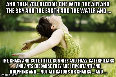 AND THEN YOU BECOME ONE WITH THE AIR AND THE SKY AND THE EARTH AND THE WATER AND ... THE GRASS AND CUTE LITTLE BUNNIES AND FUZZY CATERPILLAR | made w/ Imgflip meme maker