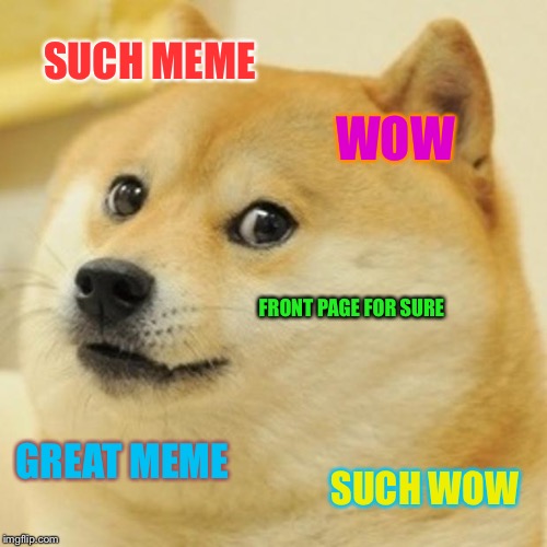 Doge Meme | SUCH MEME WOW FRONT PAGE FOR SURE GREAT MEME SUCH WOW | image tagged in memes,doge | made w/ Imgflip meme maker
