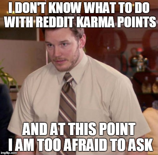 Afraid To Ask Andy | I DON'T KNOW WHAT TO DO WITH REDDIT KARMA POINTS AND AT THIS POINT I AM TOO AFRAID TO ASK | image tagged in and at this point i am to afraid to ask | made w/ Imgflip meme maker