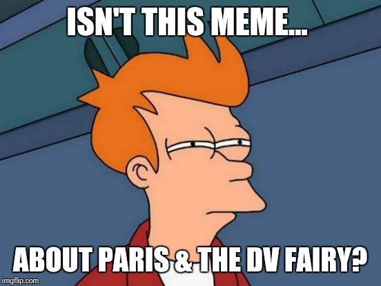 Futurama Fry Meme | ISN'T THIS MEME... ABOUT PARIS & THE DV FAIRY? | image tagged in memes,futurama fry | made w/ Imgflip meme maker