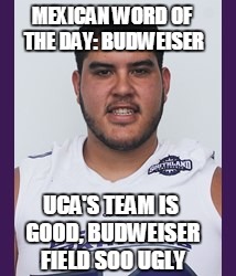 MEXICAN WORD OF THE DAY: BUDWEISER UCA'S TEAM IS GOOD, BUDWEISER FIELD SOO UGLY | made w/ Imgflip meme maker