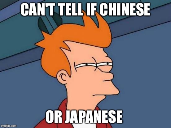 Futurama Fry | CAN'T TELL IF CHINESE OR JAPANESE | image tagged in memes,futurama fry | made w/ Imgflip meme maker