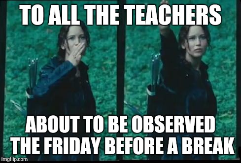 Katniss Respect | TO ALL THE TEACHERS ABOUT TO BE OBSERVED THE FRIDAY BEFORE A BREAK | image tagged in katniss respect | made w/ Imgflip meme maker