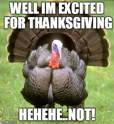 Turkey | WELL IM EXCITED FOR THANKSGIVING HEHEHE..NOT! | image tagged in memes,turkey | made w/ Imgflip meme maker