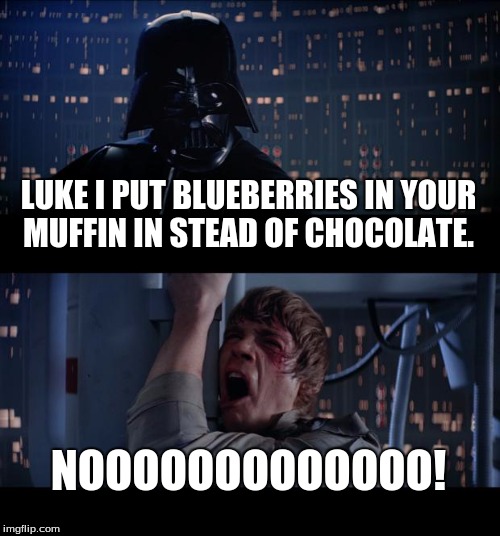 Star Wars No | LUKE I PUT BLUEBERRIES IN YOUR MUFFIN IN STEAD OF CHOCOLATE. NOOOOOOOOOOOOO! | image tagged in memes,star wars no | made w/ Imgflip meme maker