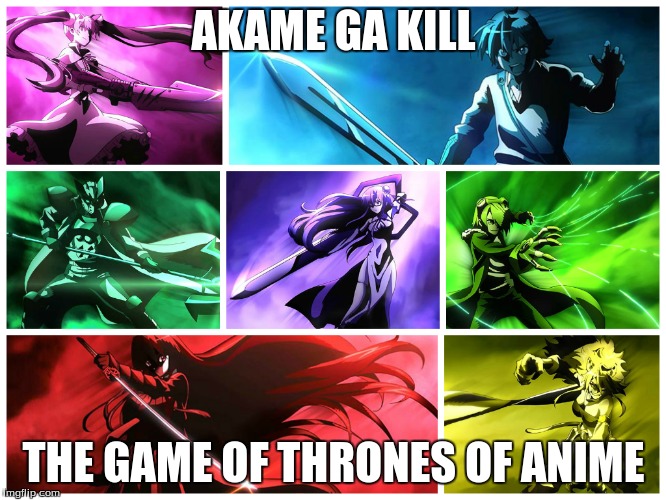 Which is which? | AKAME GA KILL THE GAME OF THRONES OF ANIME | image tagged in game of thrones,the feels,akame ga kill | made w/ Imgflip meme maker
