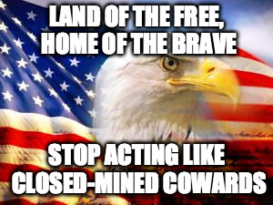 American Flag | LAND OF THE FREE, HOME OF THE BRAVE STOP ACTING LIKE CLOSED-MINED COWARDS | image tagged in american flag | made w/ Imgflip meme maker
