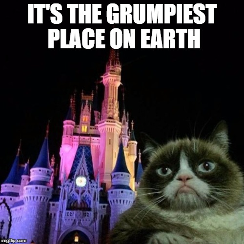 Grumpy cat Disney  | IT'S THE GRUMPIEST PLACE ON EARTH | image tagged in grumpy cat disney | made w/ Imgflip meme maker