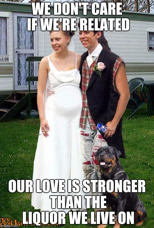 incest | WE DON'T CARE IF WE'RE RELATED OUR LOVE IS STRONGER THAN THE LIQUOR WE LIVE ON | image tagged in incest | made w/ Imgflip meme maker