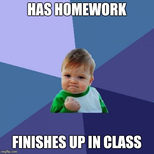 Success Kid Meme | HAS HOMEWORK FINISHES UP IN CLASS | image tagged in memes,success kid,school,homework | made w/ Imgflip meme maker