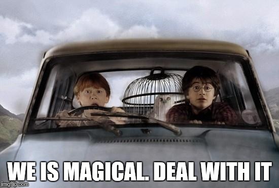 Harry potter uber | WE IS MAGICAL. DEAL WITH IT | image tagged in harry potter uber | made w/ Imgflip meme maker