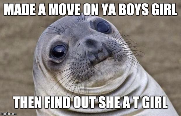 no, I didn't do that. just watching a classic called the Crying Game. spoil alert | MADE A MOVE ON YA BOYS GIRL THEN FIND OUT SHE A T GIRL | image tagged in memes,awkward moment sealion | made w/ Imgflip meme maker