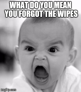 Angry Baby Meme | WHAT DO YOU MEAN YOU FORGOT THE WIPES | image tagged in memes,angry baby | made w/ Imgflip meme maker
