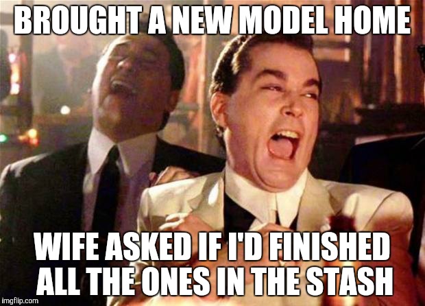 Goodfellas  | BROUGHT A NEW MODEL HOME WIFE ASKED IF I'D FINISHED ALL THE ONES IN THE STASH | image tagged in goodfellas  | made w/ Imgflip meme maker