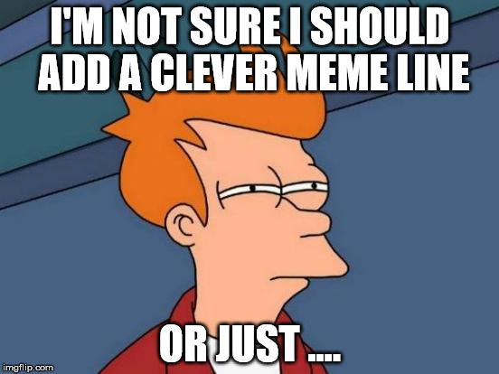 Futurama Fry | I'M NOT SURE I SHOULD ADD A CLEVER MEME LINE OR JUST .... | image tagged in memes,futurama fry | made w/ Imgflip meme maker