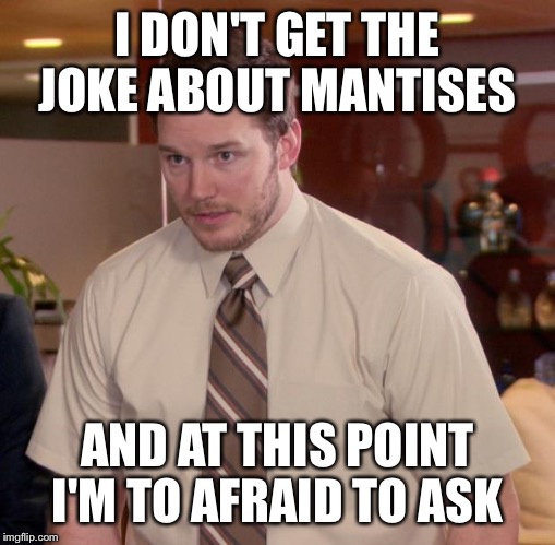 Is it only on imgflip or is it a general internet trend  | I DON'T GET THE JOKE ABOUT MANTISES AND AT THIS POINT I'M TO AFRAID TO ASK | image tagged in memes,afraid to ask andy,mantis | made w/ Imgflip meme maker