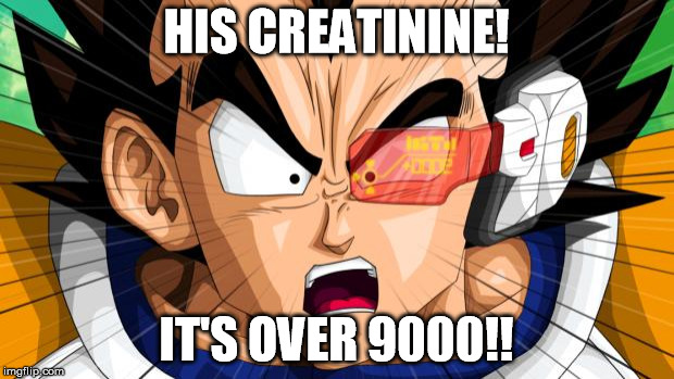 Vegeta | HIS CREATININE! IT'S OVER 9000!! | image tagged in vegeta | made w/ Imgflip meme maker