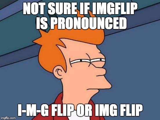 Futurama Fry | NOT SURE IF IMGFLIP IS PRONOUNCED I-M-G FLIP OR IMG FLIP | image tagged in memes,futurama fry | made w/ Imgflip meme maker